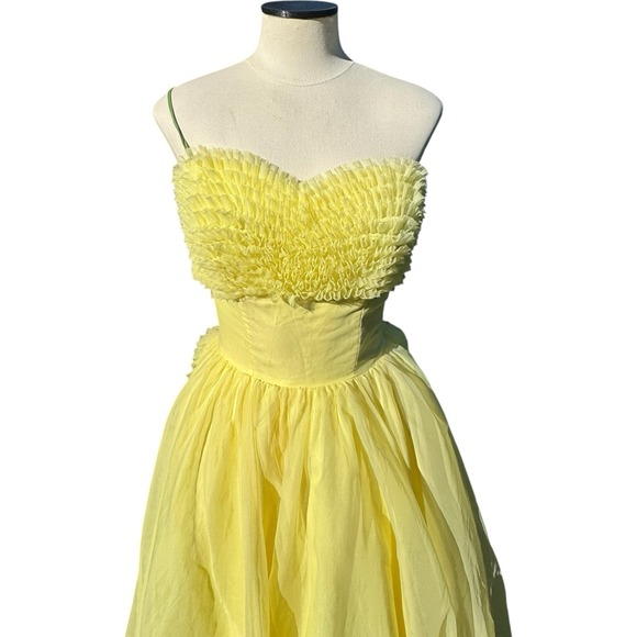 Vintage 1950s Lemon Chiffon Prom Dress Yellow Cupcake Dream Vegas‎ Wedding Small - Picture 6 of 16